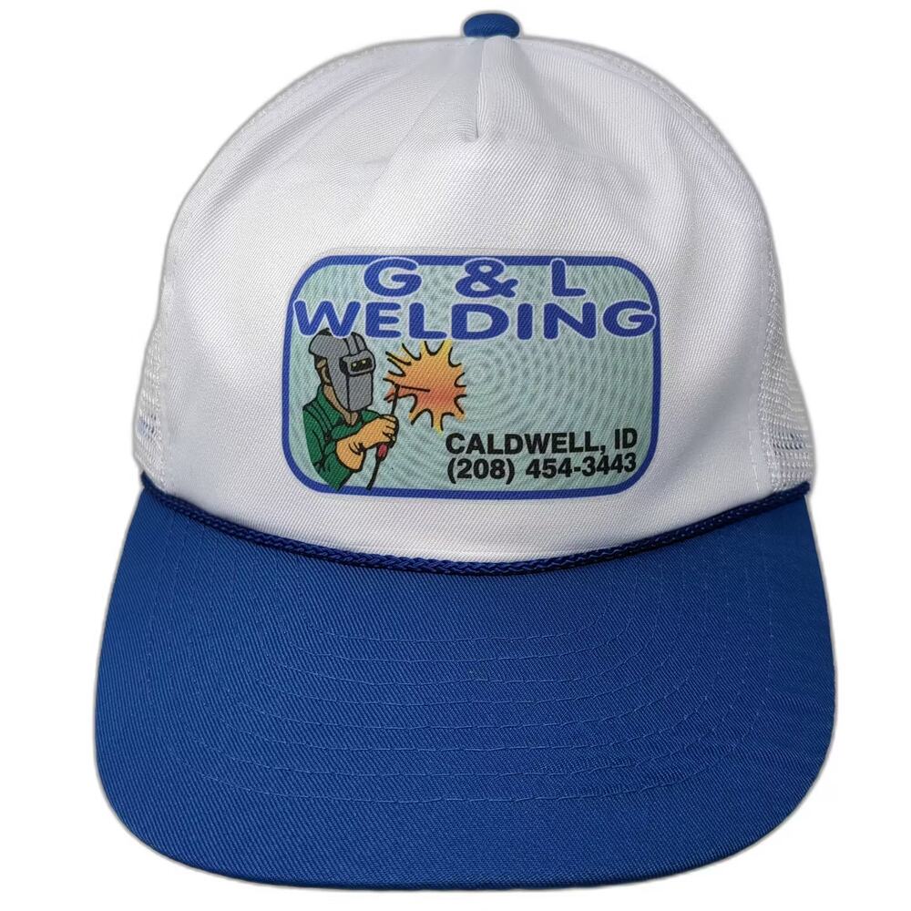 Mohr's Trucker Hat White Blue One Size G & L Welding Caldwell ID Mesh Snapback